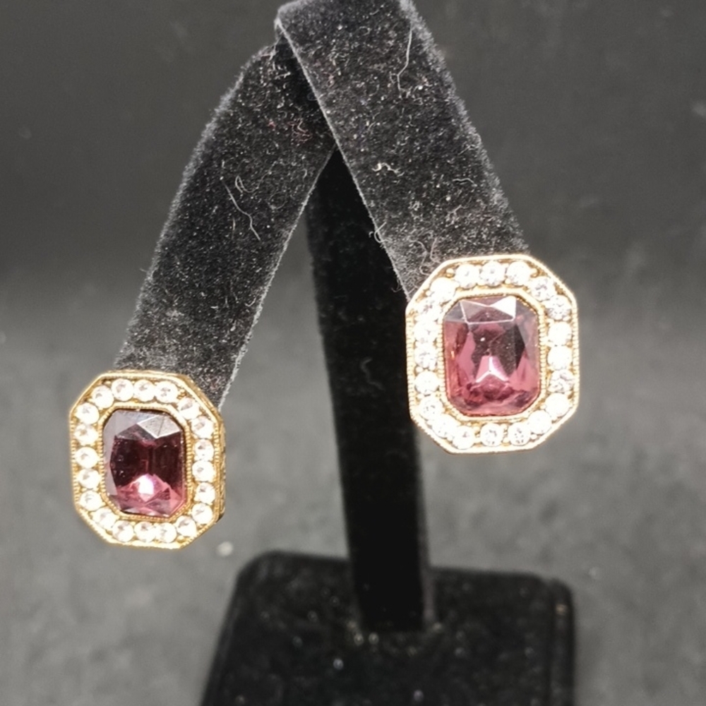 Gold and Purple Octagonal Statement Earrings